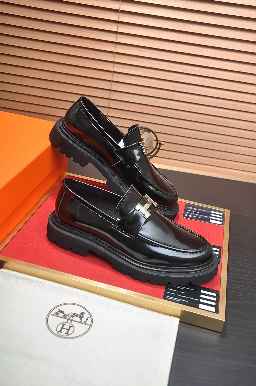 hermes cuir chaussures pour homme s_12b43714